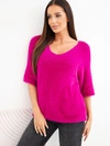 Sveter dámsky s prídavkom vlny voľný s výstrihom V tmavofialová