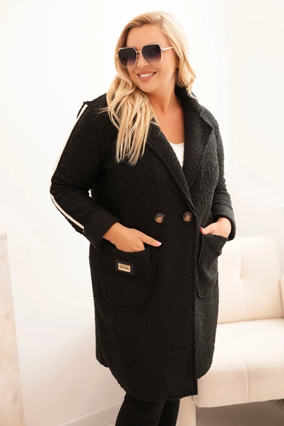 Moteriškas Plus Size paltas iš dirbtinio avikailio su kišenėmis juodas