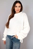 Women's sweater with a mohair blend, featuring a thick weave and decorative sleeves ecru