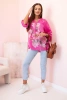 Women's cotton blouse with a floral pattern and buttons pink