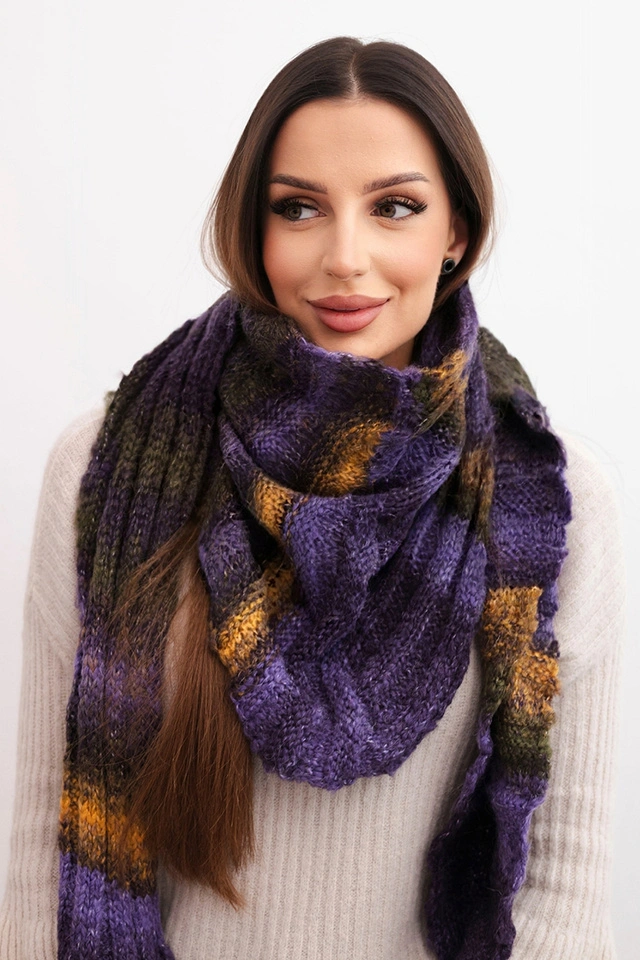 Women's wool scarf soft and warm in colorful stripes KN19 dark purple
