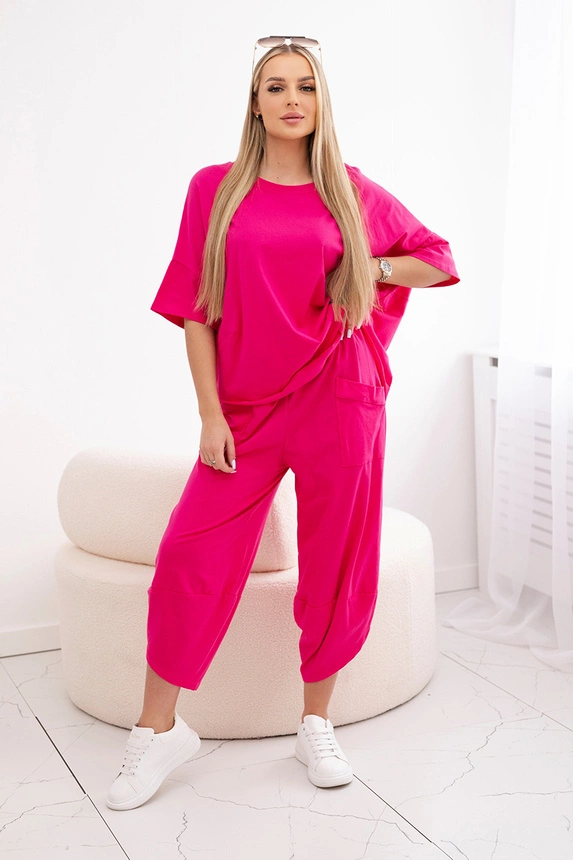 Cotton set blouse + trousers fuchsia