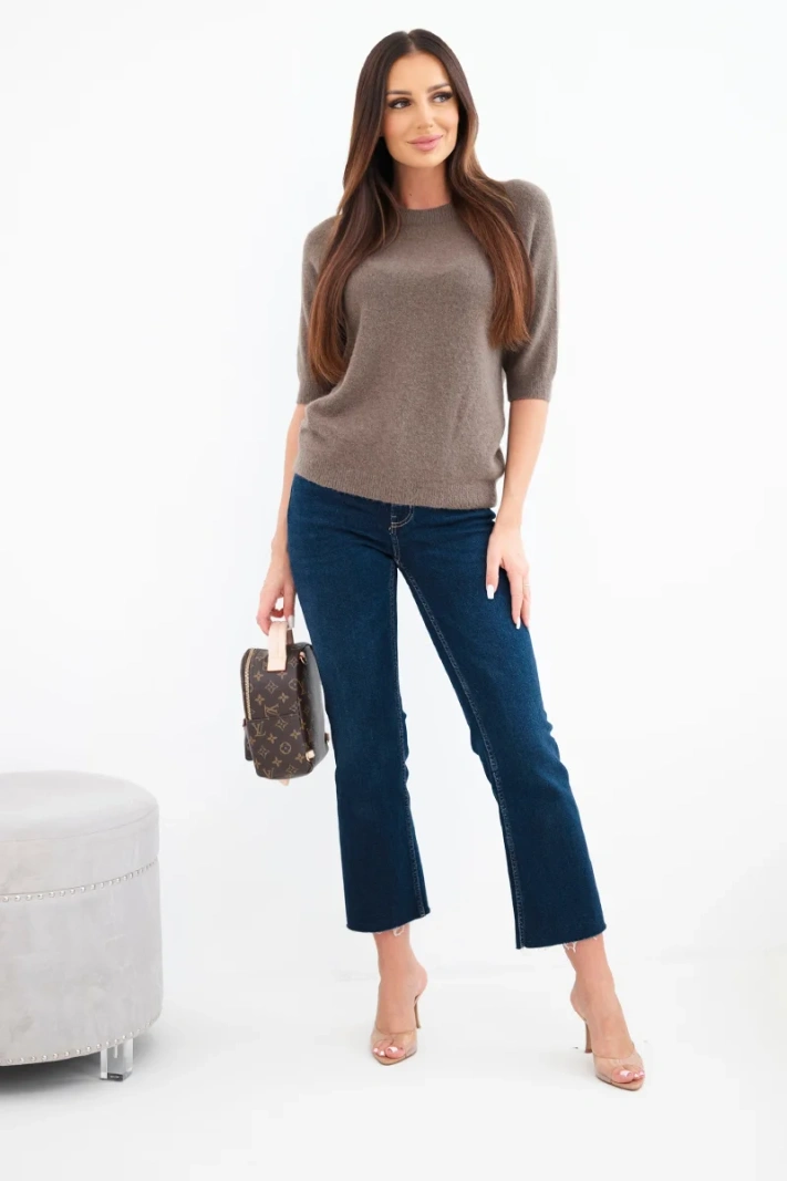 Women's sweater with baby alpaca with short sleeves and a round neckline fango