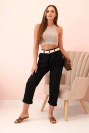 Damen Leinen-Baumwollhose mit Gürtel schwarz