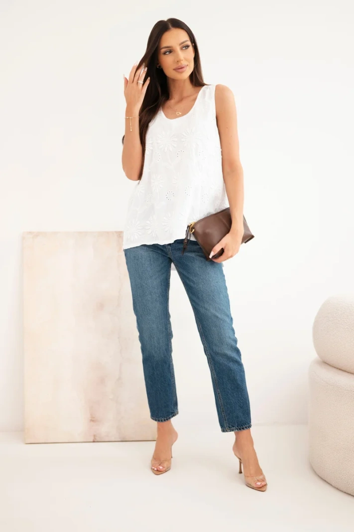 Women's cotton blouse with embroidery white
