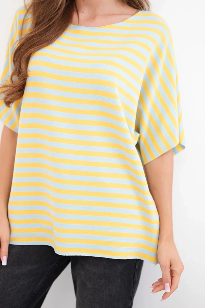 Women's cotton striped short-sleeved blouse yellow