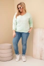 Damenbluse Plus Size mit Aufdruck und Perlen mintgrün