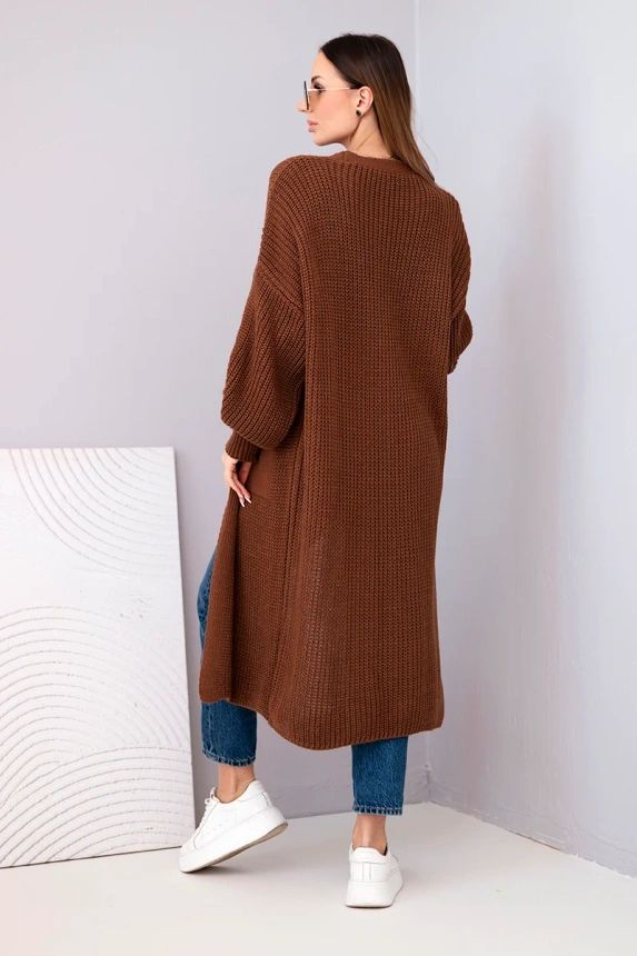 Sweter długi kardigan jasny brązowy