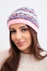 Damen Wintermütze mit buntem Garn und elastischem Bündchen K352 hellrosa+violett+blau