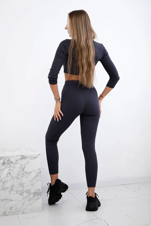 Rebrovaný crop top set grafit