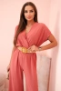 Jumpsuit mit dekorativem Taillengürtel dunkelrosa
