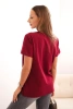 Women's cotton blouse with a V-neck and short sleeves burgundy