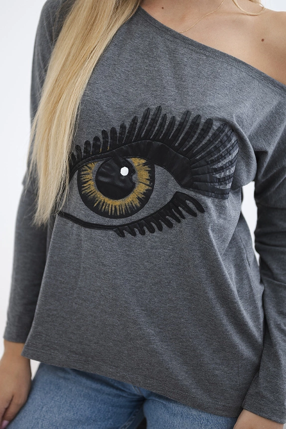 Blouse with a print and longer back graphite