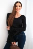 Women's ribbed blouse with a V-neck and ruffles on the sleeves black