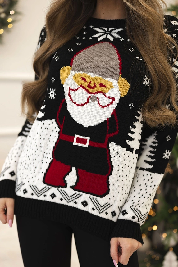 Weihnachtspulli mit Weihnachtsmann schwarz