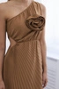 Pleated dress with flower camel