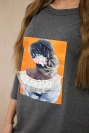 Kleid mit 3D-Grafik, graphitfarbener Spitze