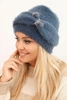 Damen Wintermütze flauschig mit Dekoration und Fell jeansblau