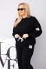 Damen Komplettset Plus Size aus Baumwolle mit lockerer Bluse und weit geschnittenen Hosen schwarz