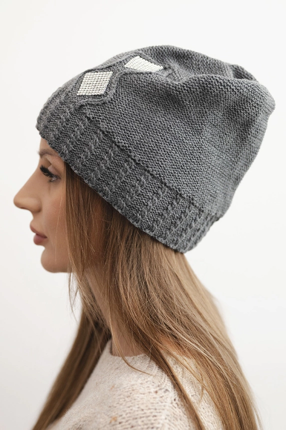 Women's winter wool hat with zirconia K453 graphite
