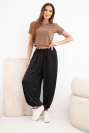Women's wide pants with an elastic waistband and Aladdin-style tie black