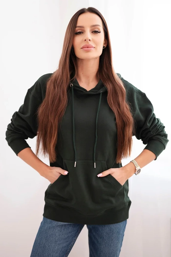 Women's cotton looped hoodie with kangaroo pocket dark green