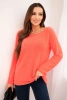 Women's sweater made of soft knit with a round neckline coral