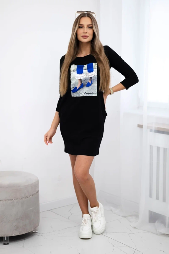 Šaty s grafikou 3D so zirkónmi čierna