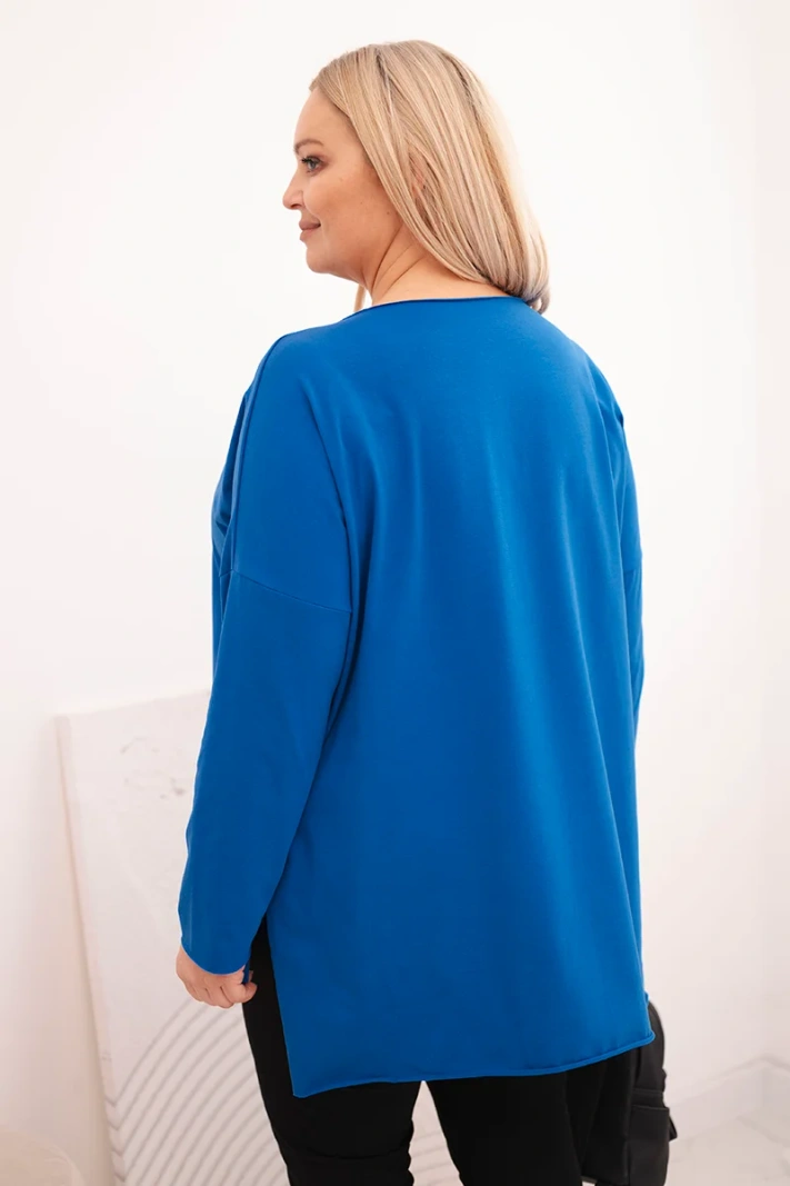 Dámská blůza Plus Size asymetrická s dlouhým rukávem chabrová