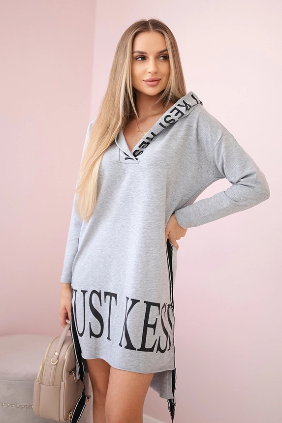 Dress with hood and print gray