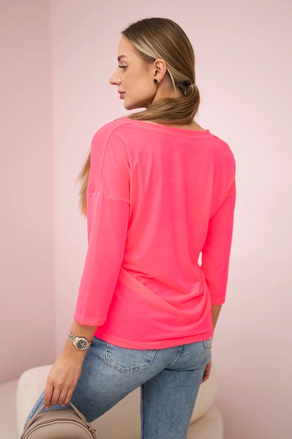 Bluse mit V-Ausschnitt rosa neon
