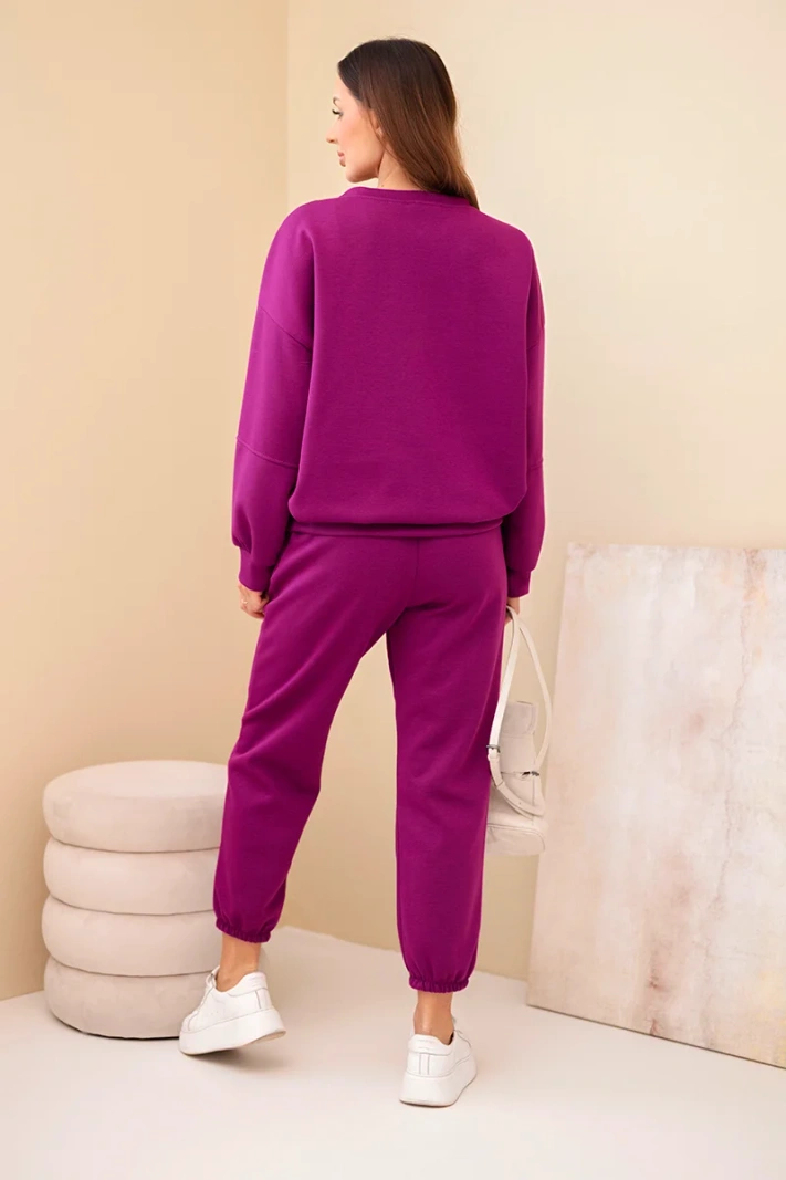 Komplektas megztinis + kelnės sviestas tamsiai violetinis