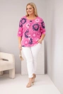 Damen-Baumwollbluse in Übergröße mit kurzem Ärmel und Knöpfen rosa