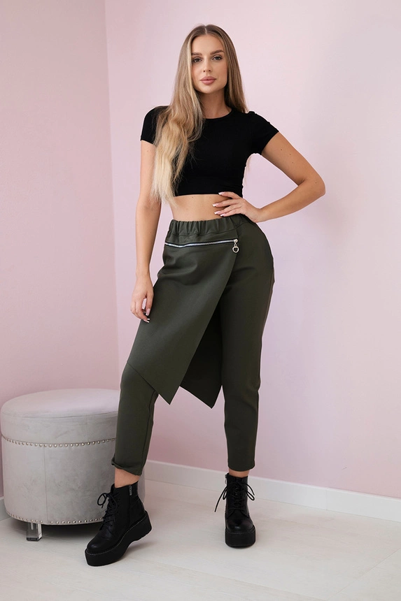 Punto Milano Winterhose mit dekorativem Reißverschluss khaki