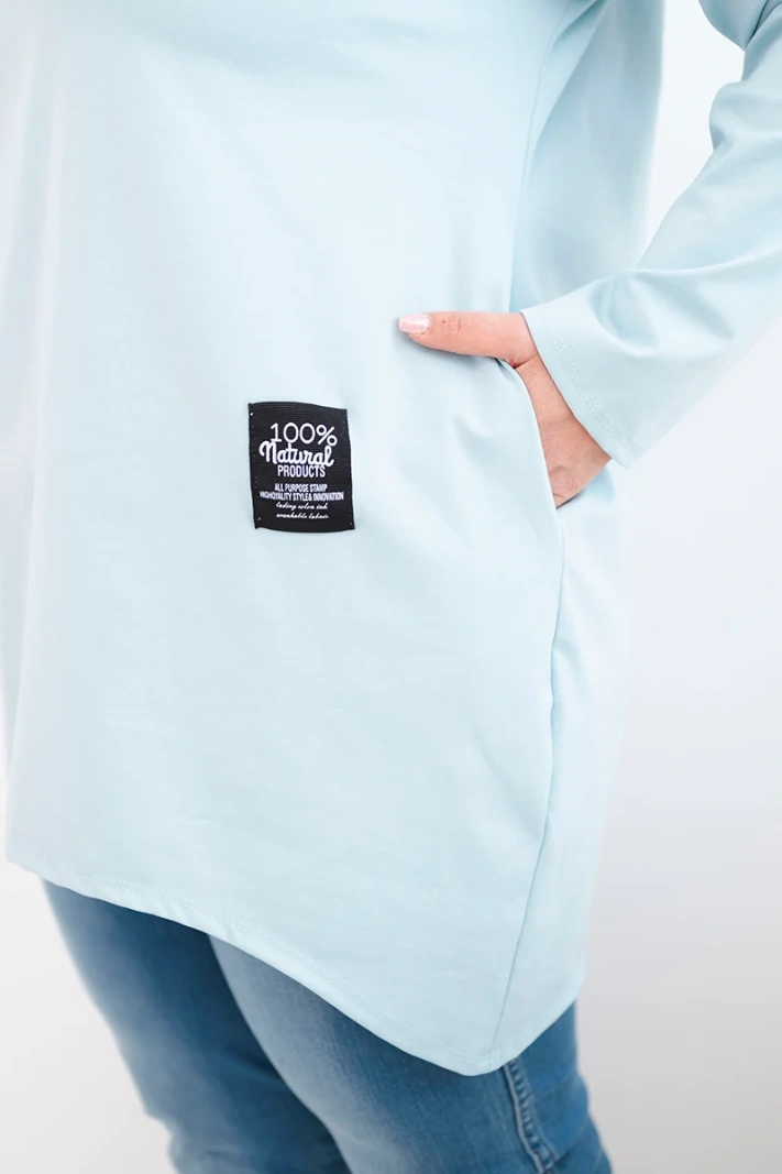 Women's Plus Size blouse with a longer back and long sleeves dark mint