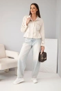 Women's suede jacket with pockets and a waistband beige