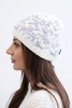Women's winter wool hat with Norwegian pattern K354 ecru+purple