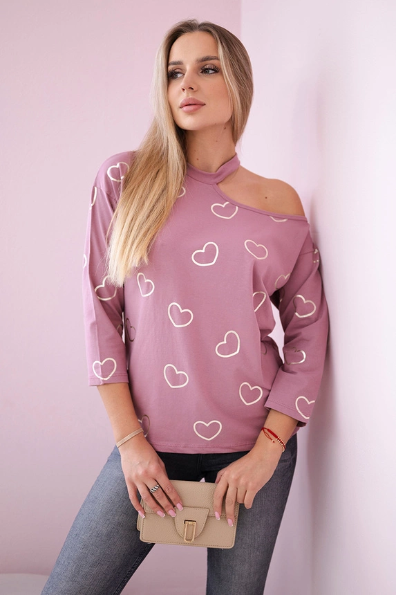 Bluse mit Herzmuster dunkelrosa