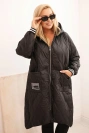 Moteriška Plus Size pamušalu striukė su gobtuvu ir sportinėmis rankovėmis juoda