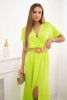 Long dress with a decorative belt neon green