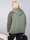 Bluza damska bawełniana Plus Size z dzianinowymi rękawami i kapturem khaki