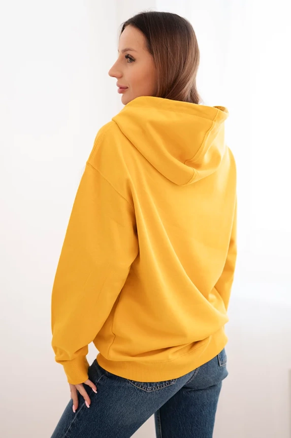 Women's cotton looped hoodie with kangaroo pocket mustard