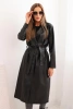 Women's faux leather trench coat with belt and collar black
