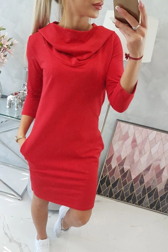 Dress with a hood and pockets red