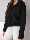 Damen Wildlederjacke mit Kragen und langen Ärmeln schwarz
