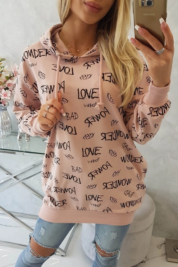 Sweatshirt with inscriptions dark powdered pink
