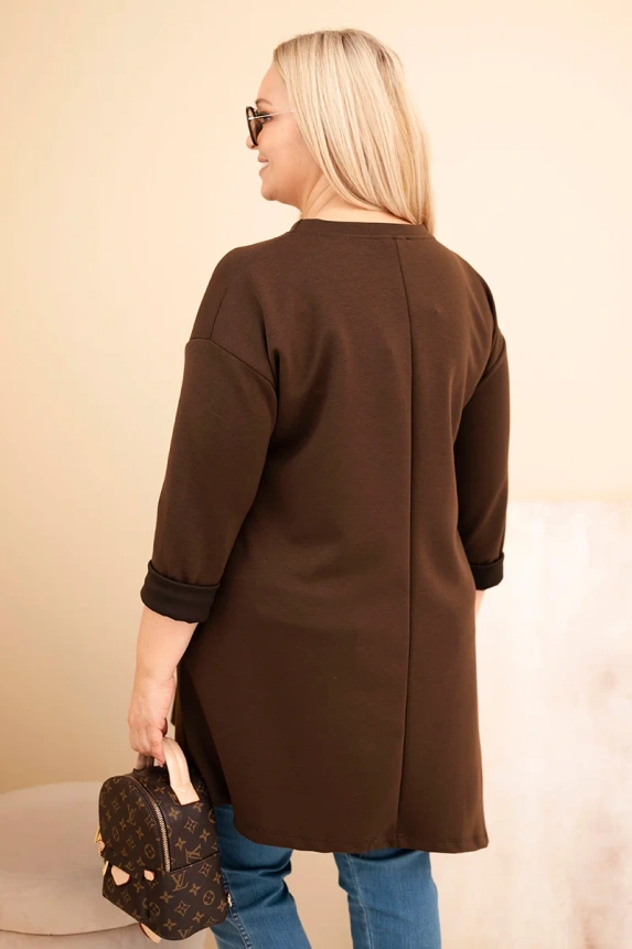 Damenkleid in Übergröße aus Viskose mit lockerer Passform und langen Ärmeln braun