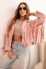 Damenjacke mit Fransen aus Wildleder dunkel pudriger Rosa