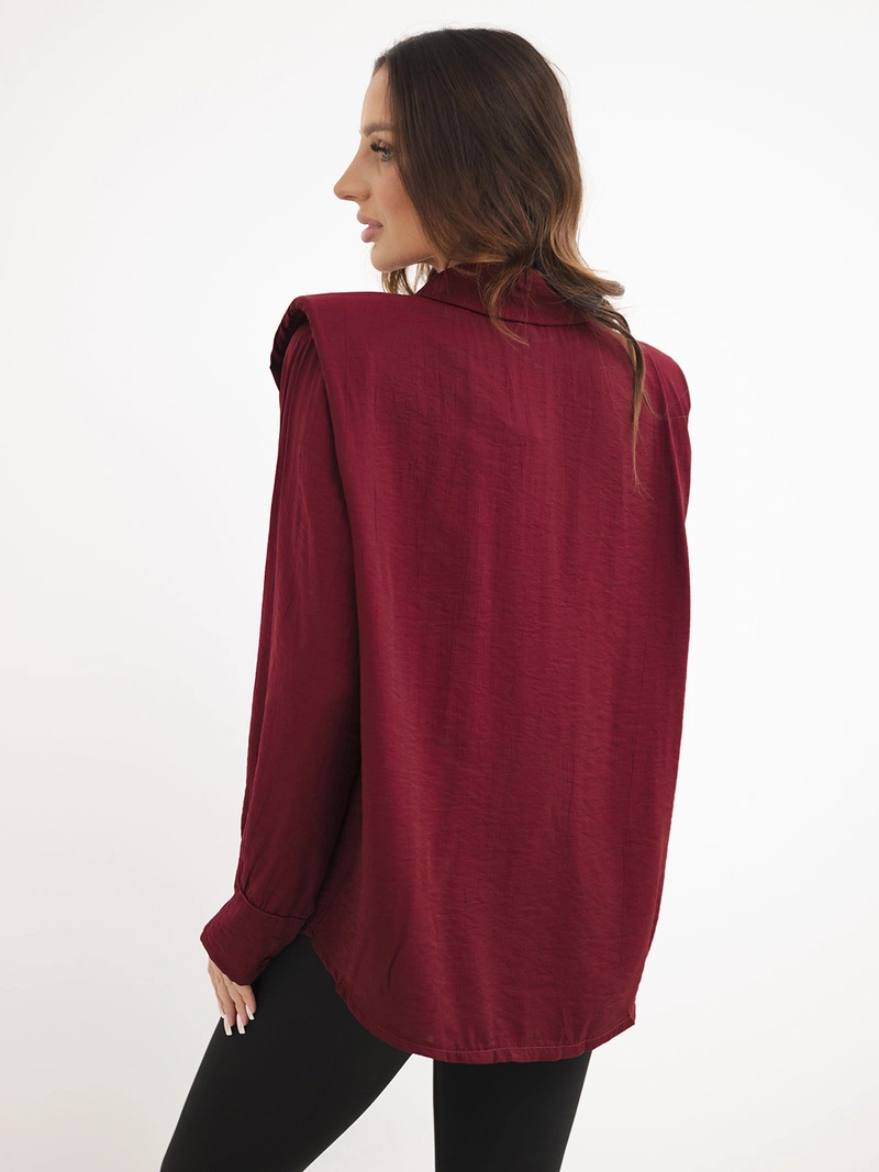A shirt women's made of viscose with long sleeves and a collar burgundy