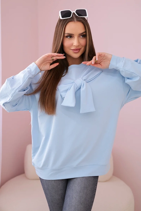 Baumwollbluse mit Schleife blau